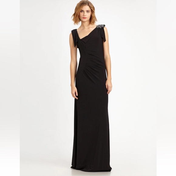 David Meister Black Ruched & Beaded Jersey Elegant Gown Dress Sz6 $398 retail - Picture 2 of 10